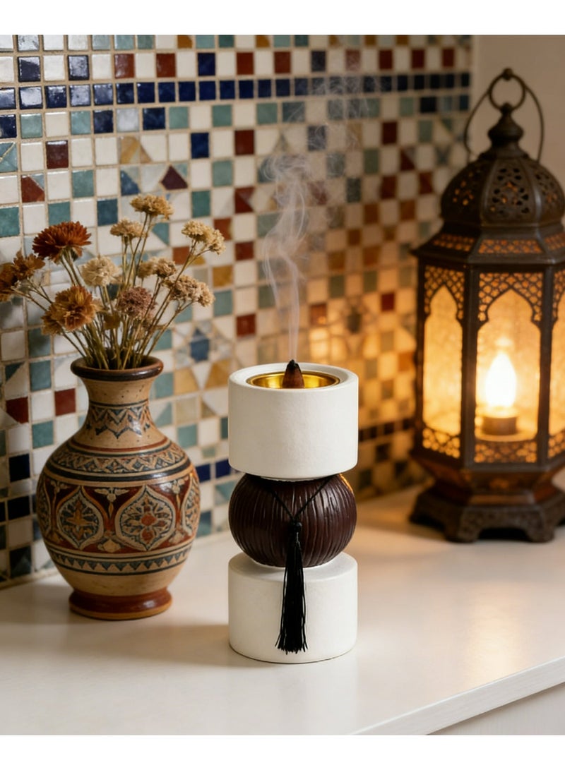 Dumbbell Shape Bakhoor Burner with Tassel - Ceramic & Wood Incense Holder for Middle Eastern Oud, Frankincense, Aromatherapy, Home Decor - Image 4